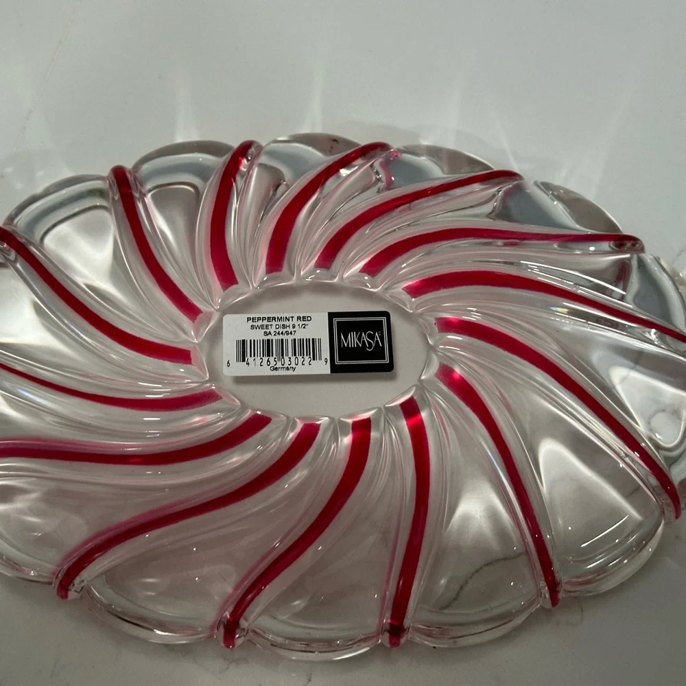 Vintage Mikasa Peppermint Red Swirl Candy Dish 9 1/2